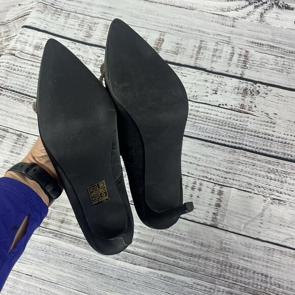 Yetier Heels Pumps Shoes size 10 Black Satin Faux Diamond Bow Cocktail Evening - Picture 10 of 12